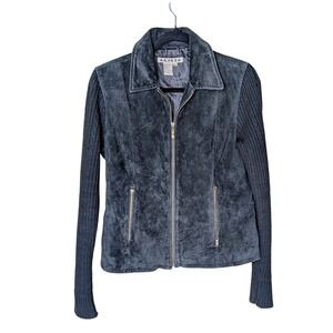 A.M.I. Sz S Leather Jacket Black Knit Sleeves Zip Moto Style Goth Punk Rocker‎